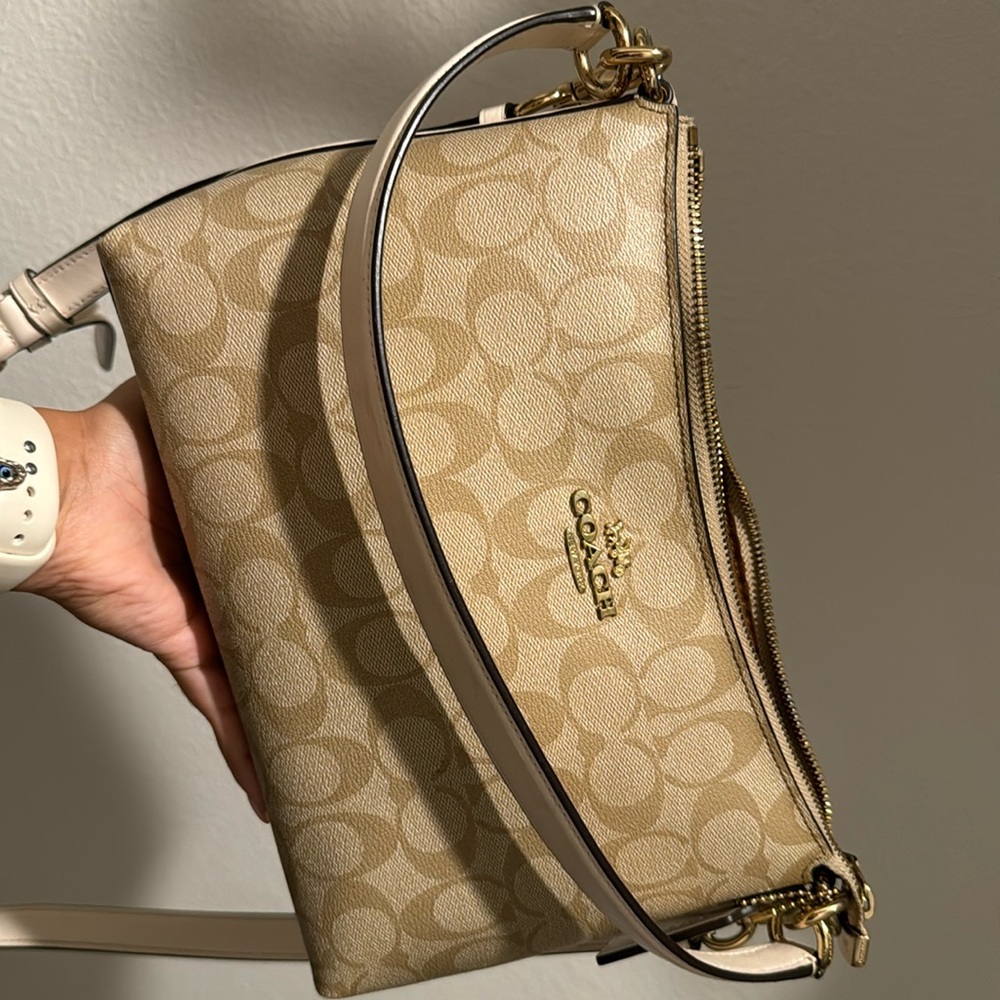 Authentic Coach purse beige and white with gold accents